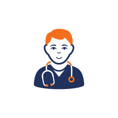 Orange icon of a smiling man with a stethoscope, symbolizing a doctor vector illustration
