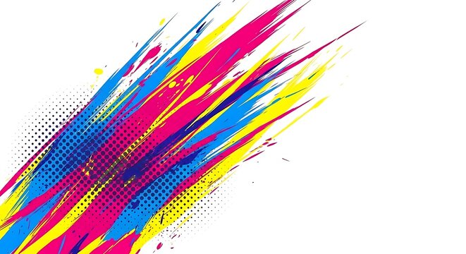 Vibrant abstract paint splatter with cmyk colors on white background