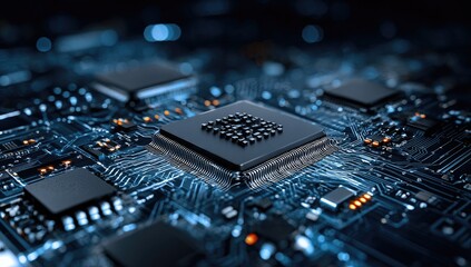 Close-up of a circuit board with a central processor (1)