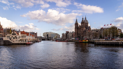Fototapeta premium Beautiful Dutch architecture in Amsterdam in Holland on June 02th 2025