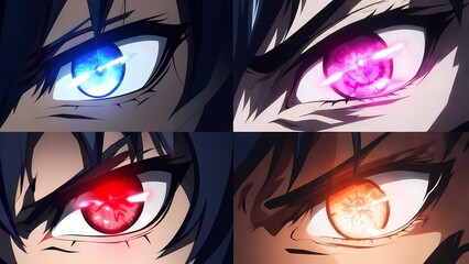 Close-up anime character portrait with heterochromia eyes showing intense dramatic expression