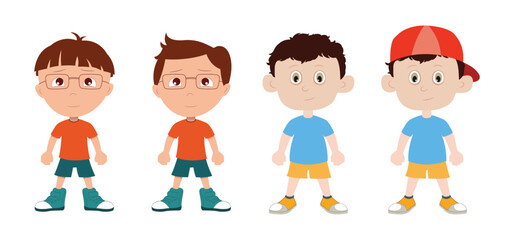 2D Happy children cartoon character design vector set illustration