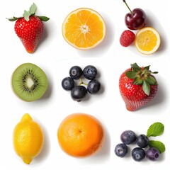 Fresh fruit assortment, top-down view, vibrant colors