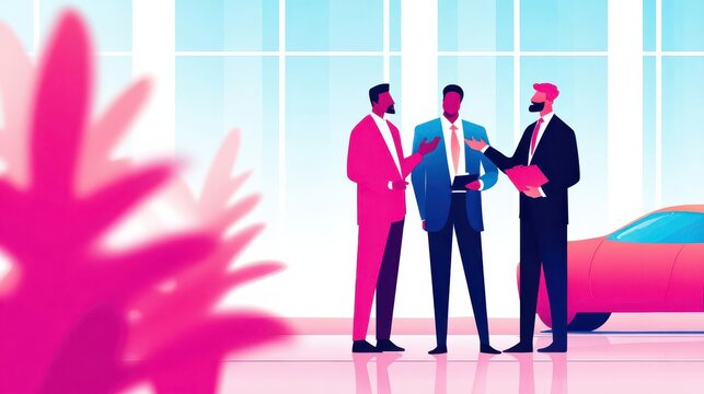 Car scene with executives handling last-minute negotiations