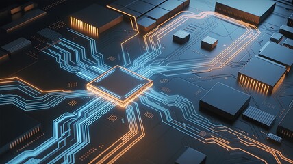 Advanced CPU on a futuristic circuit board.