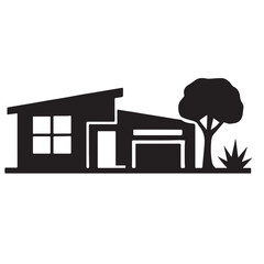 Modern House Silhouette Vector – Minimalist Home Icon Design for Architecture and Real Estate