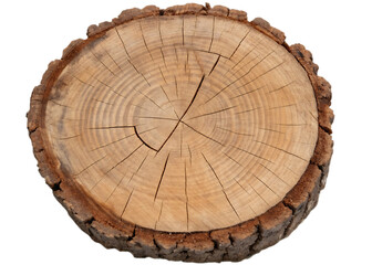 Fototapeta premium Cross Section of Tree Trunk Showing Growth Rings and Bark Detail Isolated on Black Background Ideal for Forestry Concepts