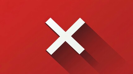 Obraz premium White Cross Symbol on Vibrant Red Background with Long Shadow Effect