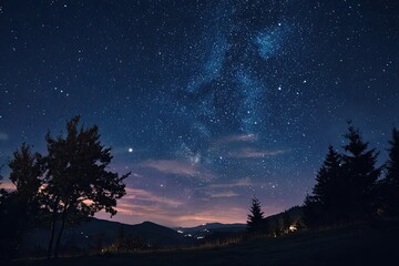 Starry night over mountains