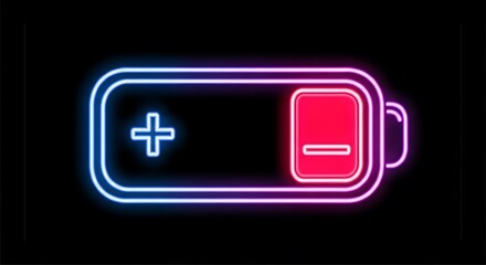 Neon battery icon with low charge
