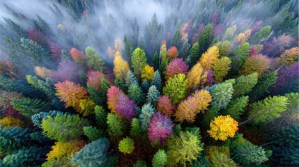 Obraz premium Colorful autumn forest from above