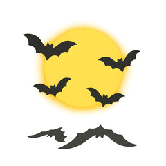 Naklejka premium Flat design of bats flying across the full moon, great for Halloween themes, horror posters, and spooky invitations. 