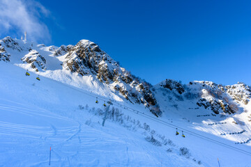 A sunny winter day at a ski resort