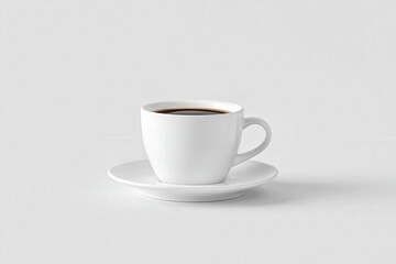 photorealistic representation of minimalist coffee cup artfully placed against clean gray backdrop