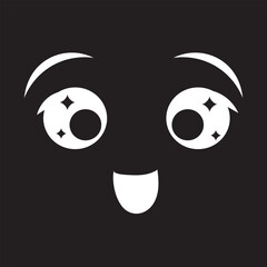 Smiling cat face with closed eyes icon. Isolated on black backgrund. Vector illustration. eps10