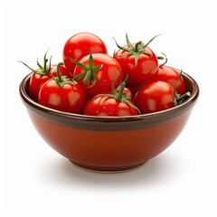 Fresh, ripe cherry tomatoes in a terracotta-colored bowl