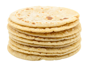 Stack of Freshly Made Roti Flatbreads Isolated on White