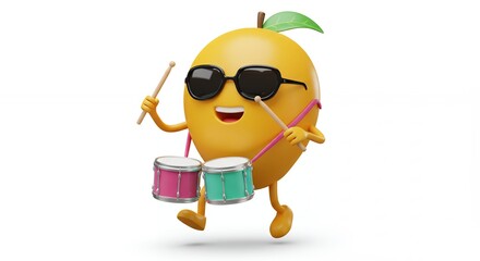 Obraz premium Cartoon mango playing drums