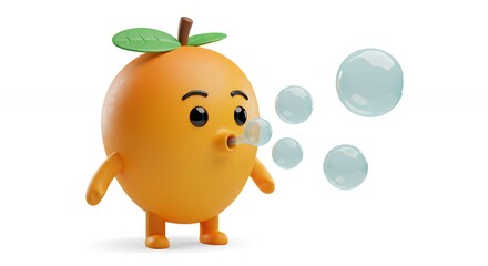 Fototapeta premium Cartoon orange character blowing bubbles