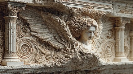 Ornate carved stone angel relief