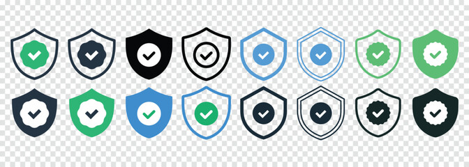 Variety of Shield Icons with Checkmarks for Verification