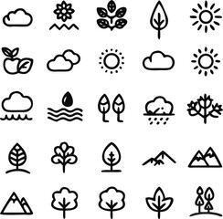 Nature & Environment Flat Vector Icon Set – 20 Clean Minimal Bold Line EPS Icons