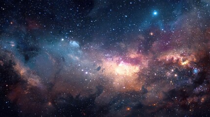 Fototapeta premium Vast Cosmic Landscape with Stars and Colorful Nebulae in Space