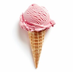 Pink ice cream scoop in a waffle cone against a white background (2)
