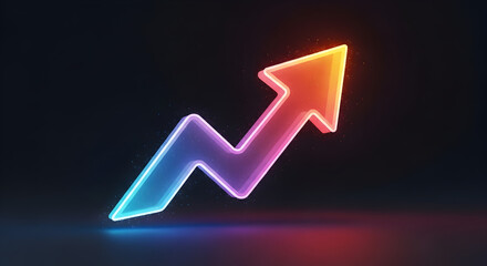 Neon Arrow Growth Icon with Pink and Blue Glow in 3D Style