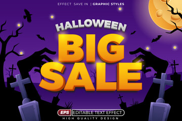 Editable 3d bold text effect halloween big sale with zombie silhouette and moon for design poster
