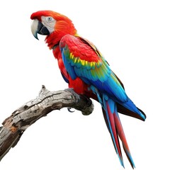 Obraz premium Vibrant scarlet macaw perched on weathered branch