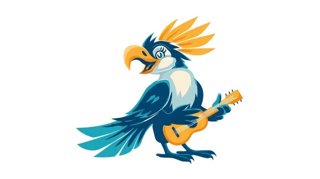 A cartoon parrot playing a ukulele