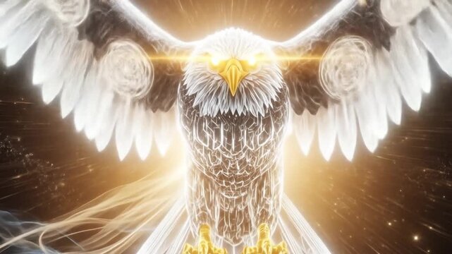 Majestic Spiritual Eagle with Glowing Wings Soaring Through Golden Light, Spiritual Animal