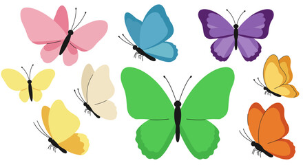 Collection of colorful cartoon butterflies 