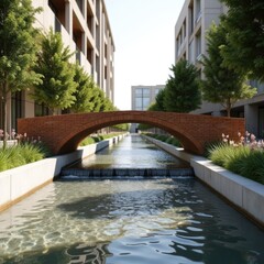 Architectural Landscape Featuring Pedestrian Bridge