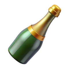 Elegant green glass champagne bottle with gold foil accent on black background