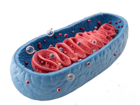 Detailed 3D Render of a Mitochondrion Showing Inner and Outer Membranes and Cristae Structure for Science Visualization