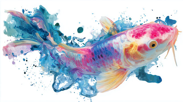 Full body Abstract multicolor many tunjo koi swim Watercolor