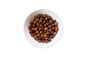 Huzelnuts in white bowl isolated