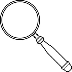 Line-drawn vintage magnifying glass vector illustration. Line-drawn magnifier transparent PNG. Magnifier symbol. Outlined magnifier. Magnifier doodle.