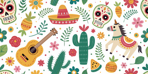 Fototapeta premium Vector illustration of Mexican culture celebrating elements 