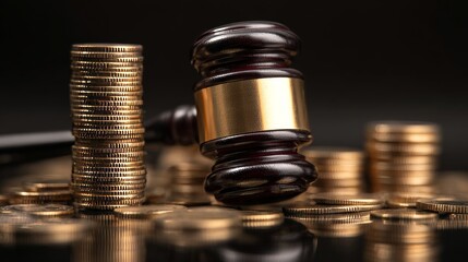 Law and Justice Concept with Court Gavel and Golden Coin Stack