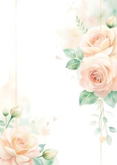 Romantic Watercolor Wedding Card with Peach Roses and Eucalyptus 104