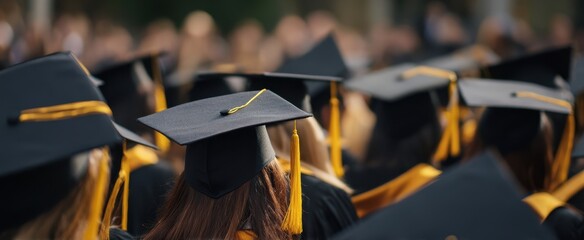 The Graduation Ceremony with Students Wearing Caps and Gowns