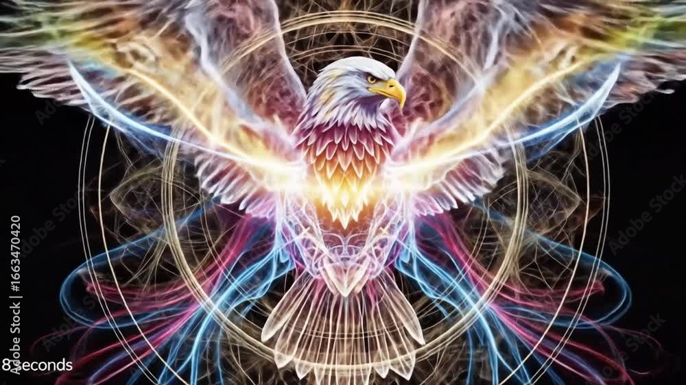 Aufkleber abstract animation of an eagle emerging with neon lights and geometric patterns on black background