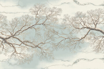 Obraz premium delicate winding lines elegantly mimic silhouette of trees against clean pastel backdrop