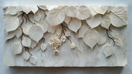 Creamy, sculpted leaves & flowers, art piece