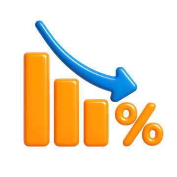 Percentage decrease chart isolated on transparent background