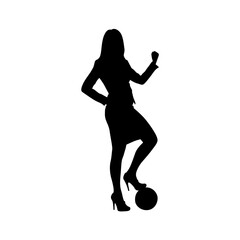Stylish businesswoman silhouette with soccer ball.