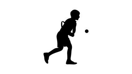 A dynamic silhouette of a child in mid-action during a tennis game.
